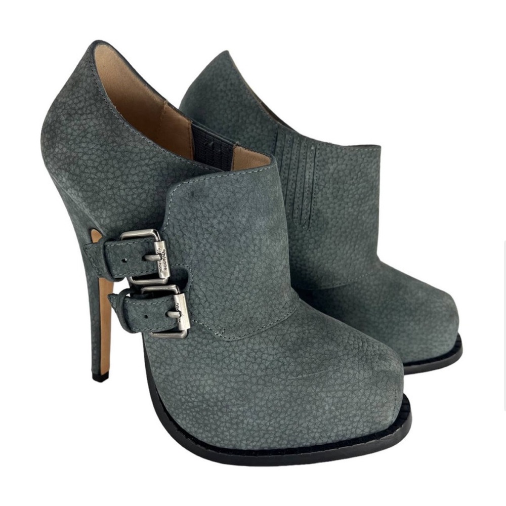 Vivienne Westwood Suede Buckle Heeled Gray Ankle Bootie